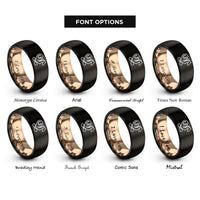 font options for inside engraving on black & rose gold horseshoe mane rings