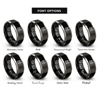 font options for inside engraving on black & grey horseshoe nails crossed rings