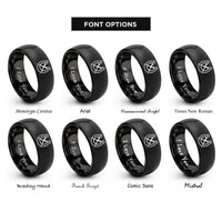 font options for inside engraving on black horseshoe nails crossed rings