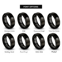 font options for inside engraving on black horseshoe nails crossed rings