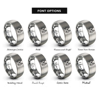 font options for inside engraving on grey horseshoe nails crossed rings