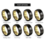 font options for inside engraving on black & gold horseshoe print rings