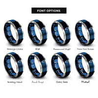 font options for inside engraving on blue & silver hot air balloon rings