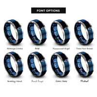 font options for inside engraving on blue & silver hot air balloon rings