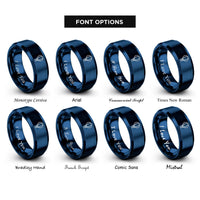 font options for inside engraving on blue hot air balloon rings