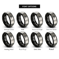 font options for inside engraving on black & silver hot chocolate mug rings