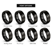 font options for inside engraving on black hot chocolate mug rings