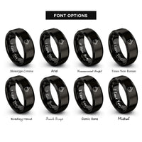 font options for inside engraving on black hot chocolate mug rings