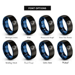 font options for inside engraving on black & blue hot cocoa mug rings