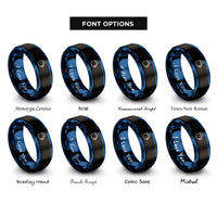 font options for inside engraving on black & blue hot cocoa mug rings