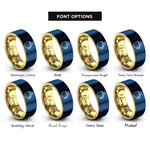 font options for inside engraving on gold & blue hot cocoa mug rings