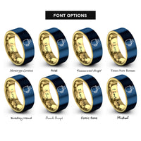 font options for inside engraving on gold & blue hot cocoa mug rings