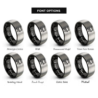 font options for inside engraving on black & grey hot dog cart rings