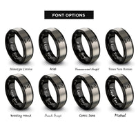 font options for inside engraving on black & gray hourglass rings