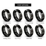 font options for inside engraving on black & silver hourglass rings