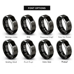 font options for inside engraving on black & gray hourglass timer rings