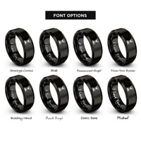 font options for inside engraving on black hourglass timer rings