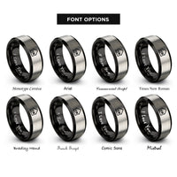 font options for inside engraving on black & gray house rings