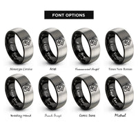 font options for inside engraving on black & gray house heart rings