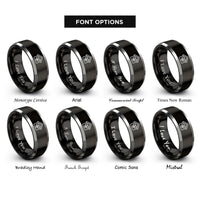 font options for inside engraving on black & grey house heart rings