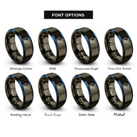 font options for inside engraving on gunmetal & blue house leaf rings
