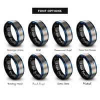 font options for inside engraving on black & blue & gray howling moon rings