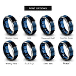 font options for inside engraving on blue & silver howling moon rings