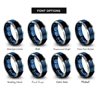 font options for inside engraving on blue & silver howling moon rings