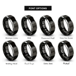 font options for inside engraving on black & silver hugging couple rings