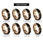 font options for inside engraving on black & rose gold hugging couple rings