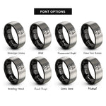 font options for inside engraving on black & grey humanoid android face rings