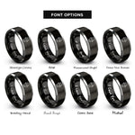 font options for inside engraving on black & grey humanoid android face rings