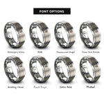 font options for inside engraving on silver hummingbird flight flower rings