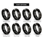 font options for inside engraving on black & grey hummingbird silhouette blossom rings