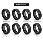 font options for inside engraving on black hummingbird silhouette blossom rings