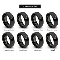 font options for inside engraving on black hummingbird silhouette blossom rings