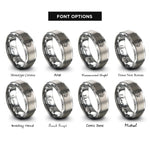 font options for inside engraving on silver hummingbird silhouette blossom rings