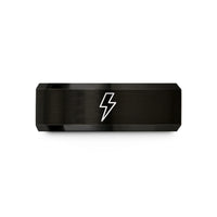 engraved rings for couples – black tungsten lightning bolt wedding band