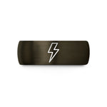 engraved rings for couples – gunmetal & black tungsten lightning bolt wedding band