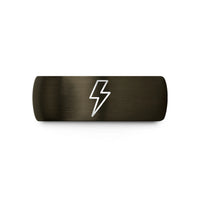engraved rings for couples – gunmetal & black tungsten lightning bolt wedding band