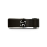 unisex tungsten wedding bands – black & grey tungsten tail up cat wedding band