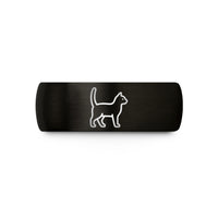 matching engraved tungsten rings – black tungsten tail up cat wedding band