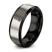 couple matching ring set – black & grey tungsten mash paddle ring
