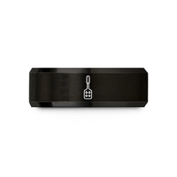 engraved rings for couples – black tungsten mash paddle wedding band