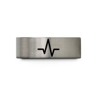 personalized couple ring present – gray tungsten pulse peak wedding band