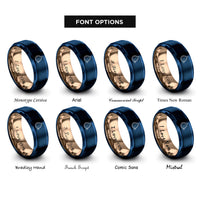 font options for inside engraving on blue & rose gold hush puppies rings