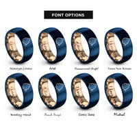 font options for inside engraving on rose gold & blue hush puppies rings