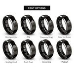 font options for inside engraving on black & grey hvac snowflake flame rings
