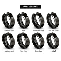 font options for inside engraving on black & grey hvac snowflake flame rings