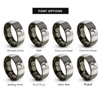 font options for inside engraving on gunmetal & silver hydraulic jack rings